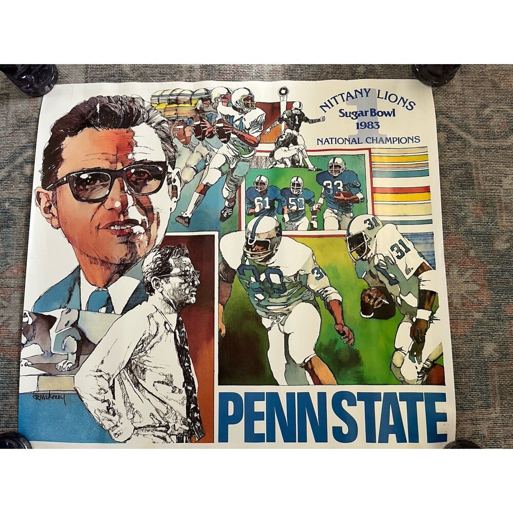 1982 Penn State National Champions Sugar Bowl Poster Mahoney McDonald's Rare VTG